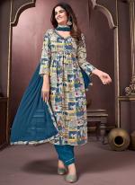Rayon Blue Festival Wear Embroidery Work Readymade Alia Cut Salwar Suit